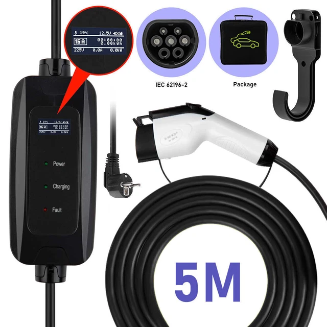 Tipo 2 16A Cavo di Ricarica Veloce EV per Auto Elettrica Spina di Ricarica 5m LED 3,5kW