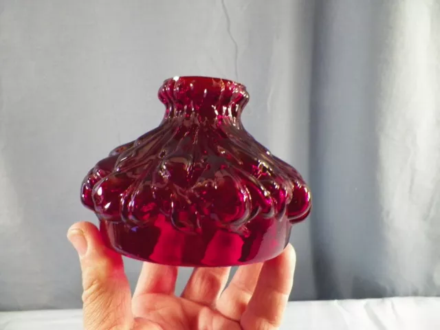 Ruby Red Glass PLUME Design Miniature Oil Lamp Shade 4" Fitter