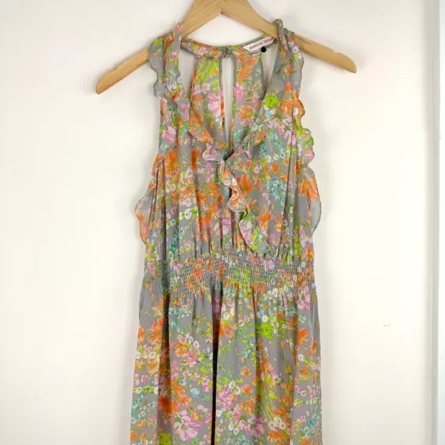 Rebecca Taylor 100% Silk Floral Tank Dress, Ruffle Trim, Midi, Pastel, Women's 6