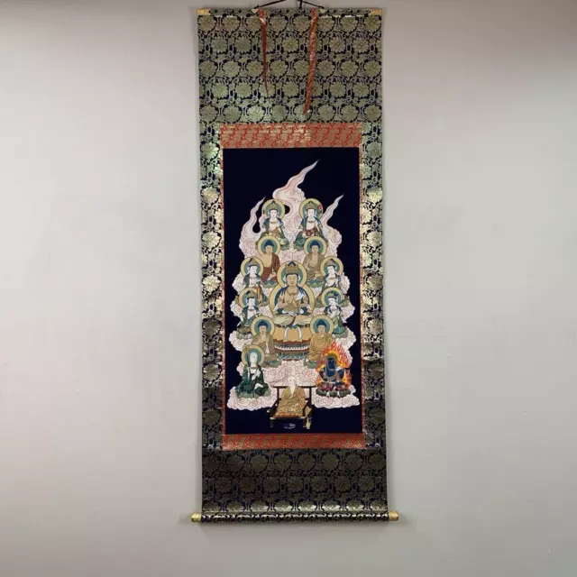 Hanging Scroll By Masaho, Navy Blue Paper, 13 Buddhas, Box, Memorial Service, Ye