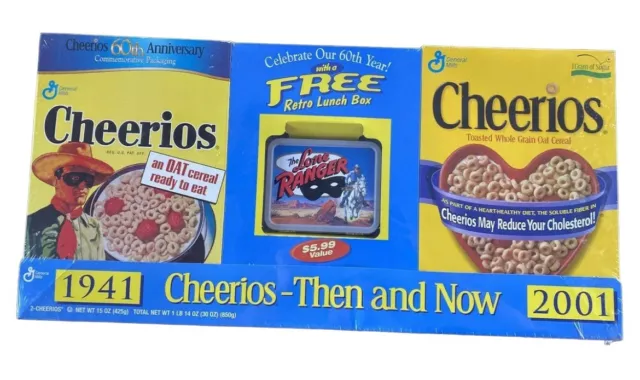 Sealed Cheerios Then & Now 1941-2001 60th Lone Ranger Retro Lunch Box Empty Box