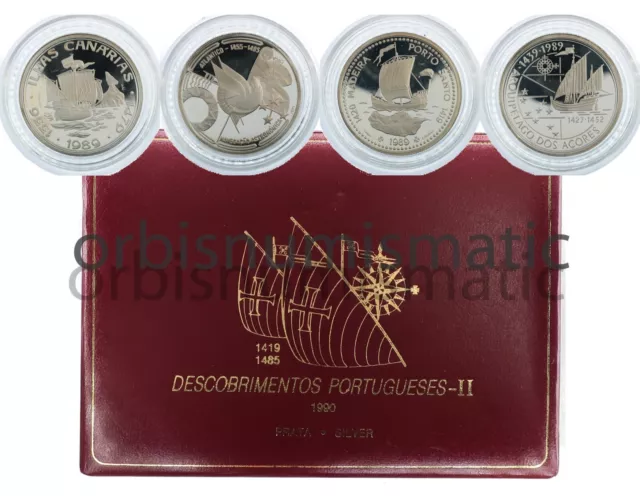 1989 PORTUGAL 4x 100 ESCUDOS SILVER PROOF SET ATLANTIC CONQUEST II SERIE RARE