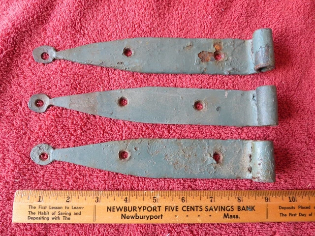 3 Vintage Hinges Barn Shed Door 9" Straps Gate Hinge wrought Iron painted