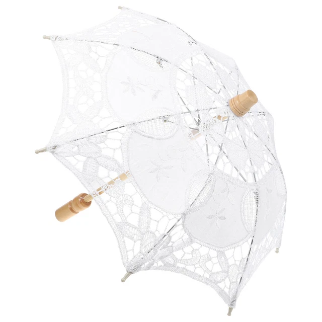 Haofy Ombrello In Pizzo Vintage Per Sposa – Manico In Legno, Colore Bianco, Per Matrimoni E Fotografia