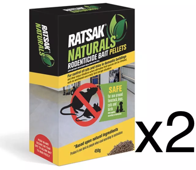 2x RATSAK 450g Rodent Naturals Rodenticide Bait Pellets