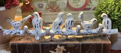 Cast Iron~Line of Birds w/Hooks~White/Chippy~Cottage/French Country/Farmhouse~