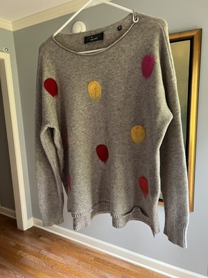 PATRIZIA LUCA MILANO Knit Sweater Women's Polka Dot Crew Neck Pullover Gray M