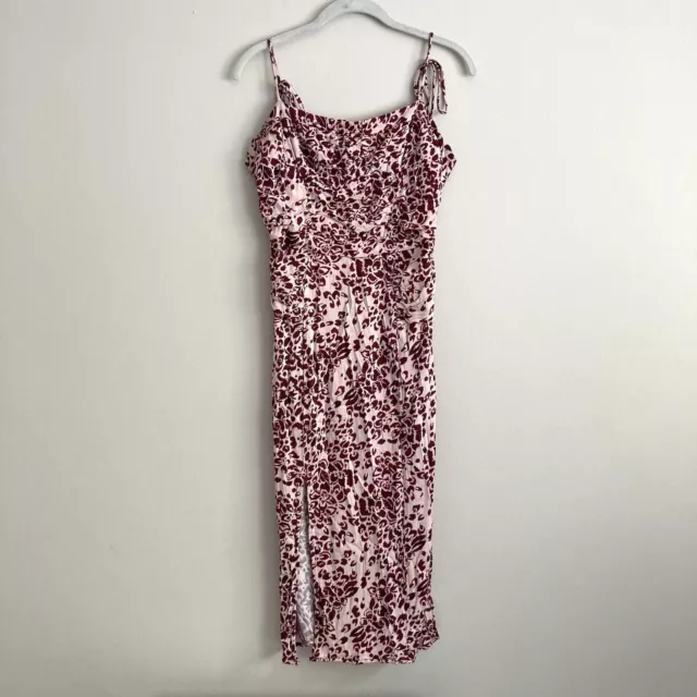 Free People Womens Viscose Floral Side Slit Midi Dress Size Medium Tie Straps