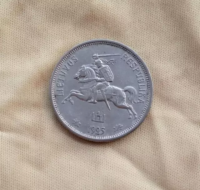 1925 LITHUANIA 5 LITAI SILVER GENUINE COIN 13.42 g ,29.5 mm