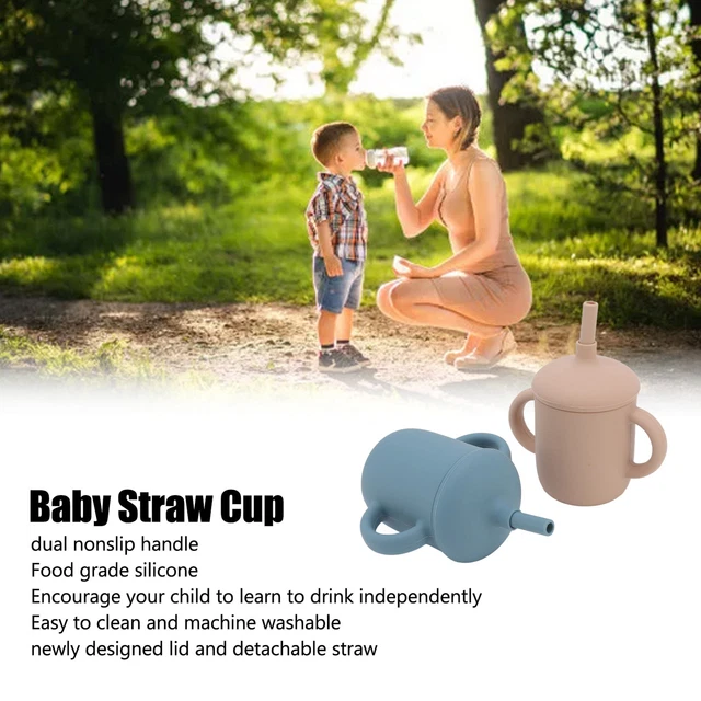 2Pcs Baby Straw Cup 150ml Food Grade Silicone Nonslip Handle BPA Free Cup