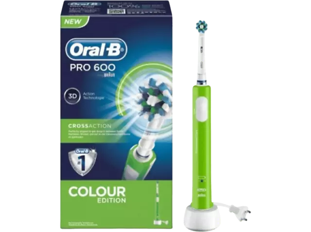 Cepillo Eléctrico - Oral B Pro 600 Cross Action Verde, Movimiento 3D, Recargable