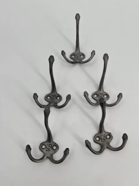 5 Antique Cast Iron Triple Hooks Acorn Top Wall Coat Rack Hat Hanger Original S