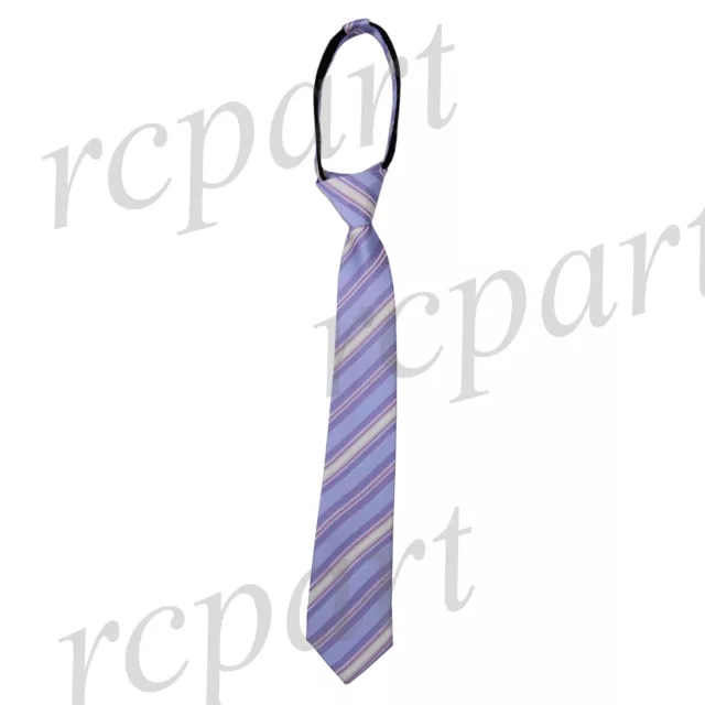 New Kid Boys Zipper up Adjustable Pre-tied Necktie Lavender White Stripes formal