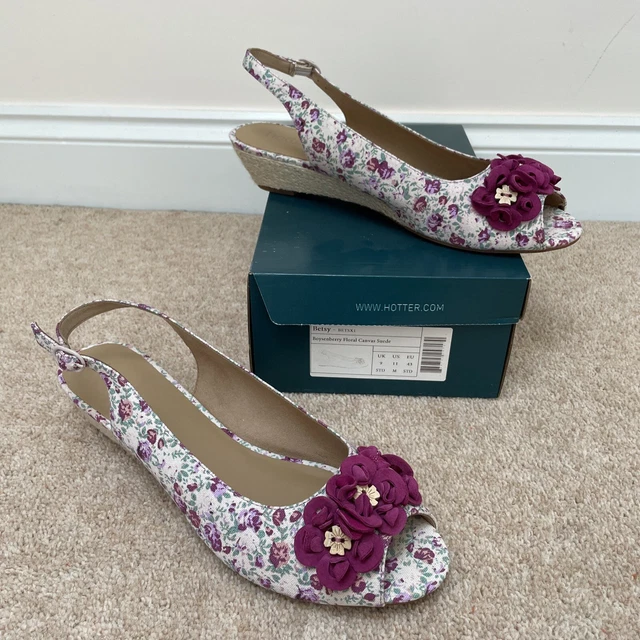 HOTTER BETSY SANDALS Multicolour Rose Floral Peep Toe Wedges Size