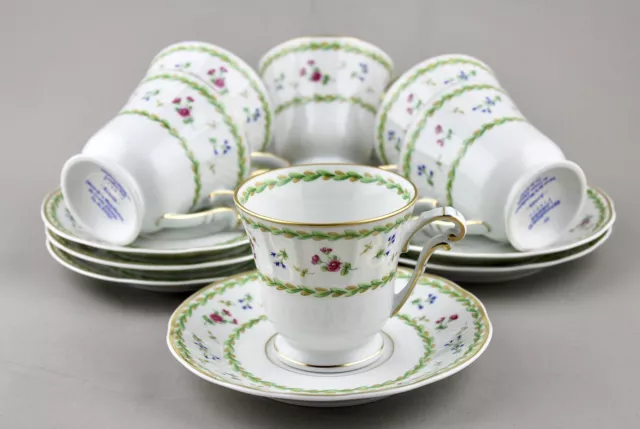 Limoges France Bernardaud Artois Vert Chocolate Cups & Saucers X 6 Excellent!