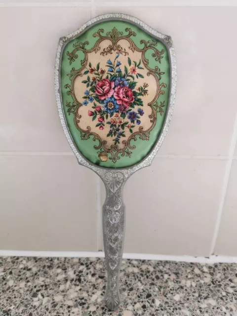 Vintage Ladies Dressing Table Handheld Vanity Mirror Floral Design