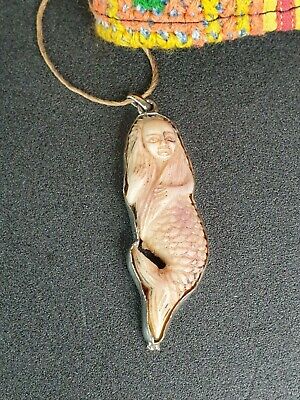 Old Nagaland Carved Mermaid Pendant  on Chain …beautiful collection