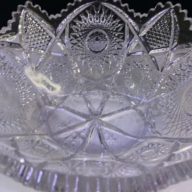 Large Pressed Glass Star Sawtooth Scalloped Bowl￼￼ 12” 10
