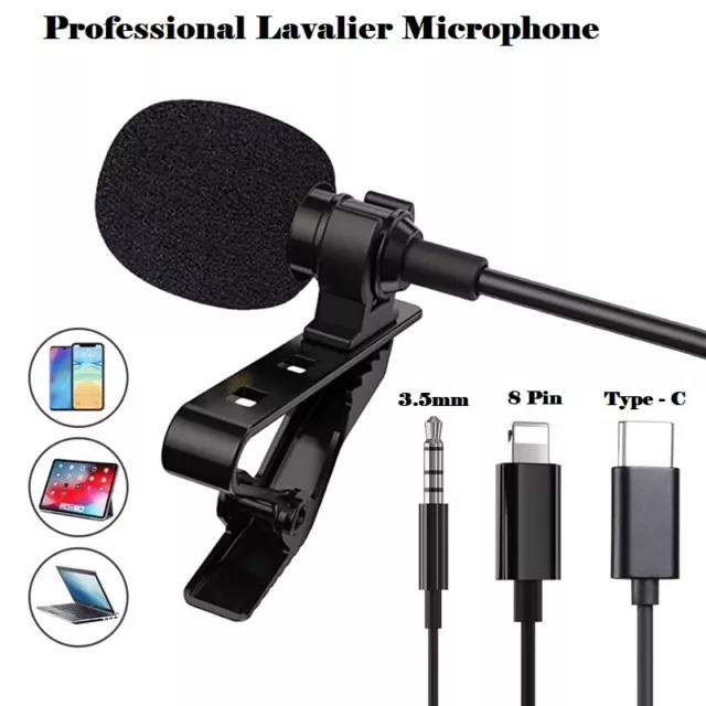 Lavalier Lapel Microphone Mini Stereo Clip on Mic Condenser For iPhone X Samsung