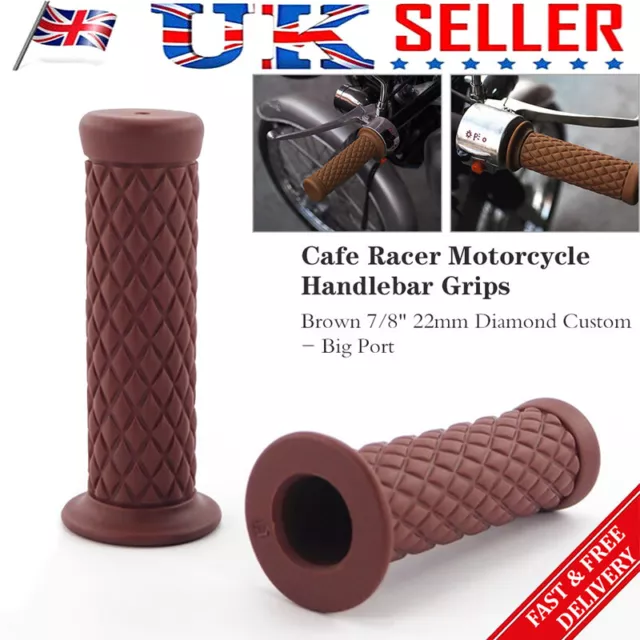 1 Pair 22mm Brown Bike Rubber Handle Bar Hand Grips For Motorcycle Motorbike NEW