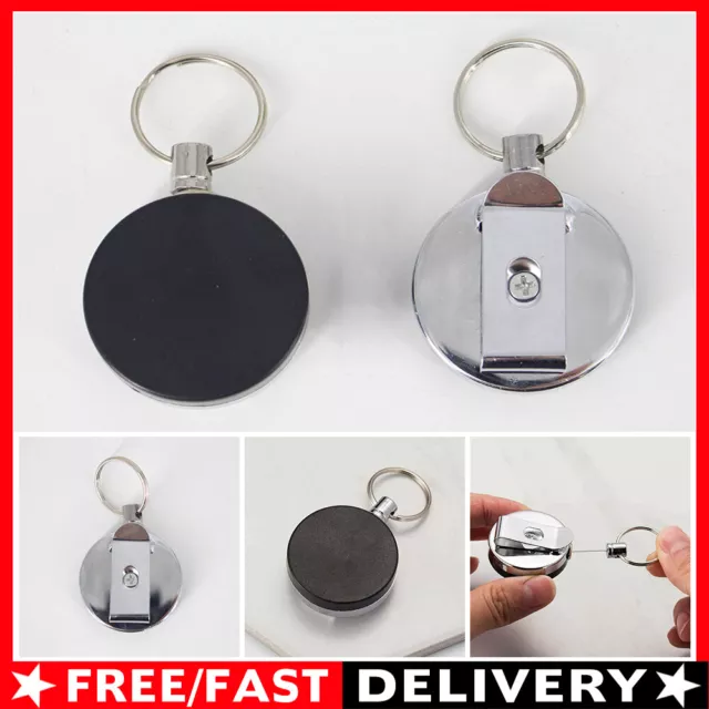 2x Heavy Duty Metal Chain Retractable Pull Key Ring Belt Clip ID Card Holder A