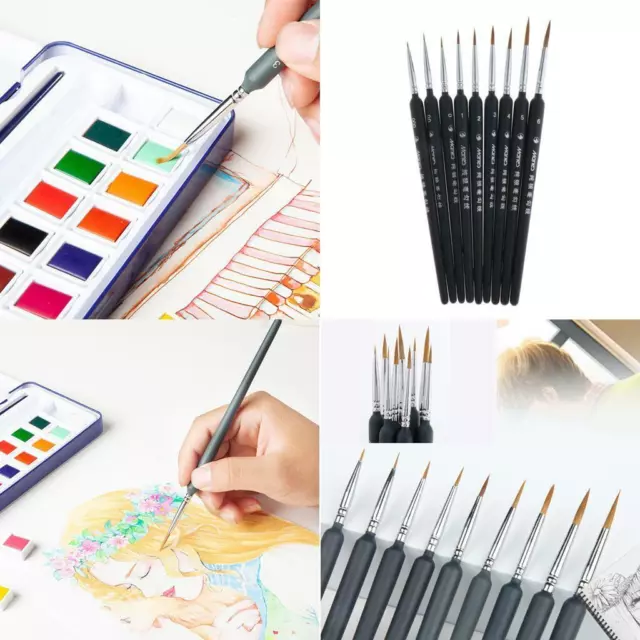 Lot de 9 pinceaux professionnels pour peinture acrylique à l'huile d'ongle