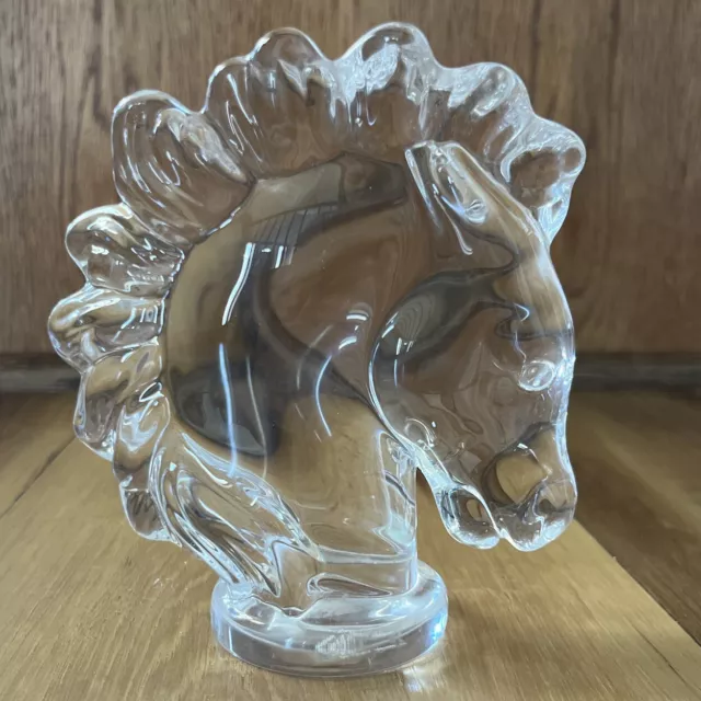 ART VANNES Clear Crystal Horse Head Le Chatel France Paperweight Figurine