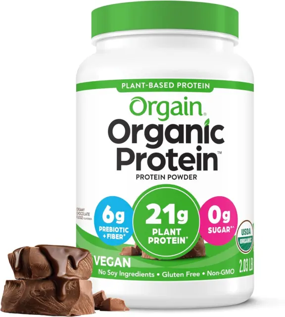 Orgain Organic Vegan Protein Powder, Creamy Chocolate Fudge - 21G Plant Based Pr