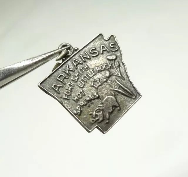 Vintage Arkansas Staatskarte Heisse Quellen Reisen Sterlingsilber Anhänger Charm