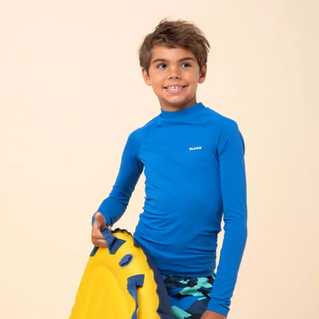 Kids Anti-UV Long-Sleeved Sun Surfing Boadyboarding Rash Vest Top - Blue Olaian