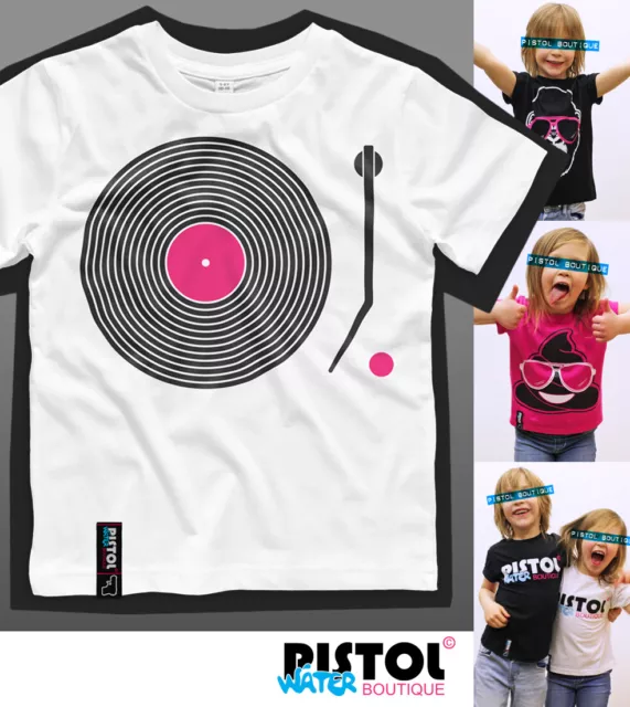 Water Pistol Boutique Kids Unisex Boys Girls RECORD PLAYER DJ White T-shirt