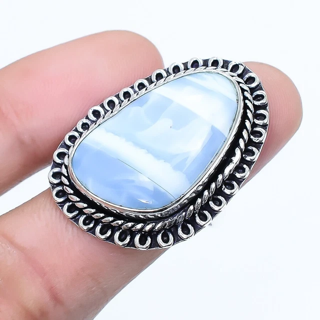 Owyhee Blue Opal Gemstone Handmade Ethnic Silver Jewelry Ring Size 7 RLG3807