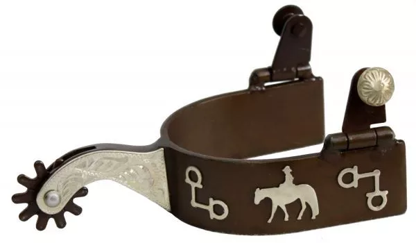 Western Saddle Horse Fancy Engraved Brown w/ Silver Horse + Rider Show Spurs