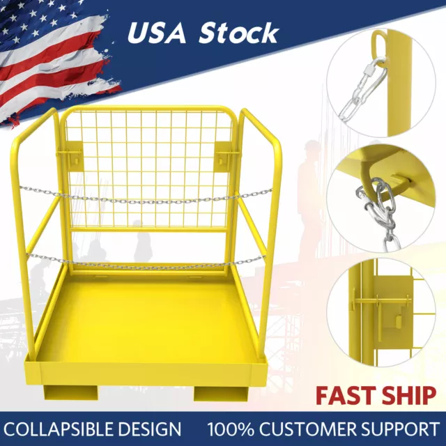 Forklift Safety Cage Work Platform Basket 36"x36" Heavy Duty Steel Collapsible