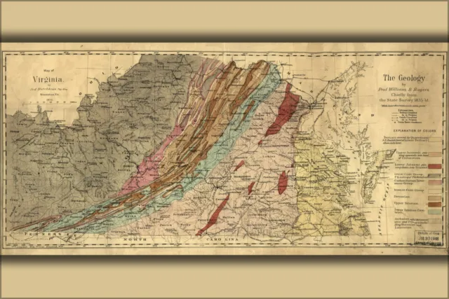 Poster, Many Sizes; Map Of Virginia  Geology 1874