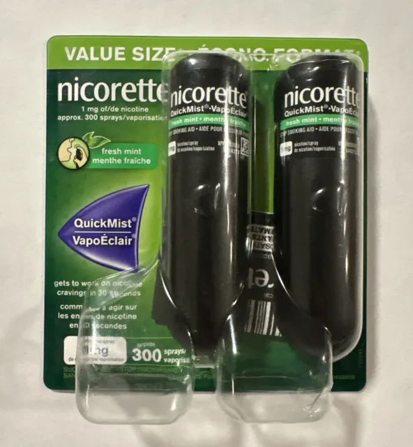 Nicorette Quickmist Spray 1mg Quit Smoking Aid 150 Spray Duo 2-Pack EXP 11/2025