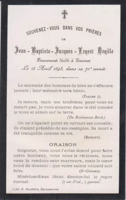 Mémento d'Ernest DENILLE (Carcassonne, 1823 - Limoux, 1893), maire d'ALZONNE.