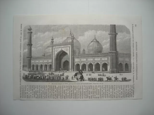 Gravure 1864. Guerre Des Indes. Grande Mosquee De Delhi, Prise Anglais.elephant.