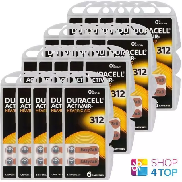 120 Duracell Activair 312 Hörgerätebatterien Zink Luft 1,45 V Quecksilberfrei Neu