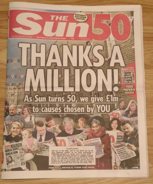 THE SUN Newspaper 50 Birthday Souvenir Edition. 18th November 2019.