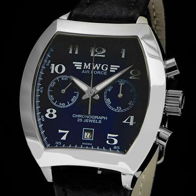 CHRONOGRAPH MWG AIR Force Blue Tonneau 3133 Poljot Mechanical Watch by MAKTIME 296.55 PicClick UK