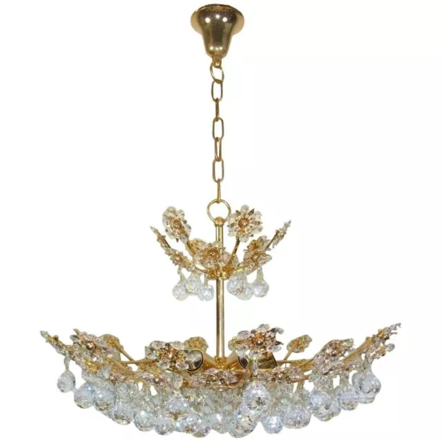 1970s Vintage German Palwa Crystal Gilt Floral Hollywood Regency Chandelier