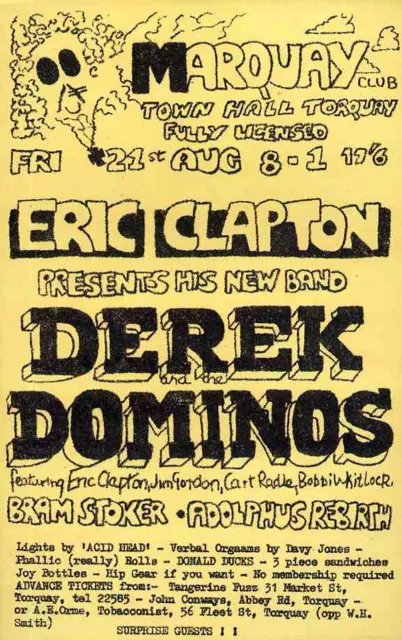 Eric Clapton Derek & The Dominoes Repro 1970 Torquay Concert Poster
