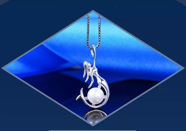 925 Sterling Silver Freshwater Pearl Mermaid Pendant 18" Chain Necklace Gift Box 3