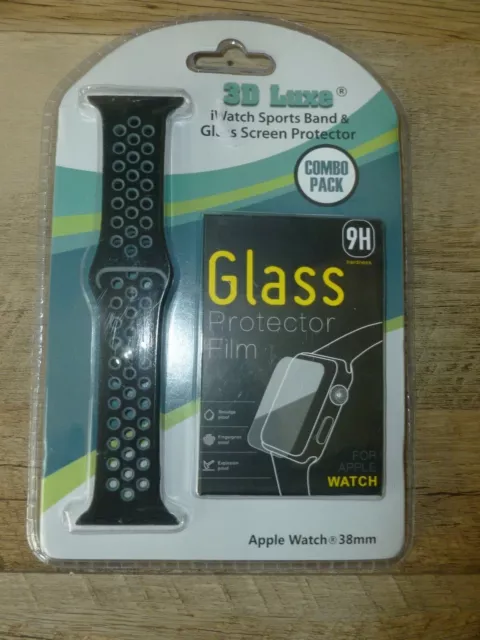 3D Luxe iWatch Sports Band & Glass Screen Protector COMBO PACK Soft/Flexible FS!