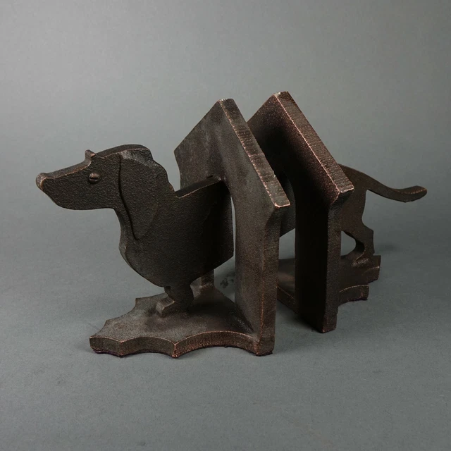 Unique Decorative Expandable Dachshund in Dog House Bronze Bookend Set