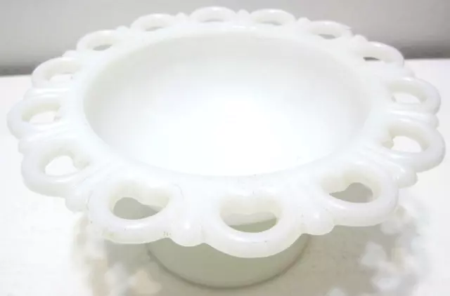 Vintage Anchor Hocking Compote Candy Dish Old Colony Open Lace Edge White 7"