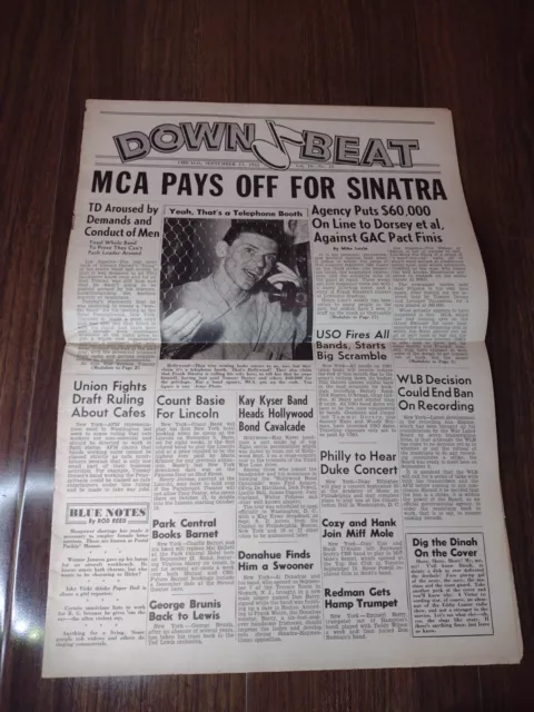 Down Beat Dinah Shore September 15, 1943 Frank Sinatra Benny Goodman Advertising