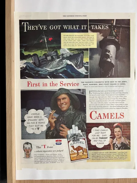 Vintage 1943 Wartime Advertising -  Camel Cigarettes WWII Print Ads (Ot+)
