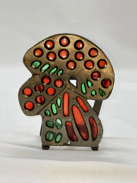 Vintage metal And Stained Glass Mushroom Napkin Holder